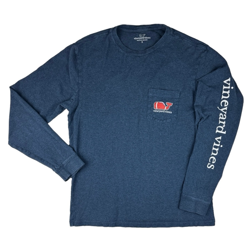 Vineyard‎ Vines Men's Sz Small T-Shirt Logo Sleeve Football Whale Cotton Blue